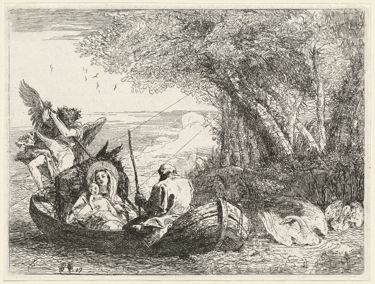 Pyhä perhe kuljetetaan joen yli tekijältä Giovanni Domenico Tiepolo