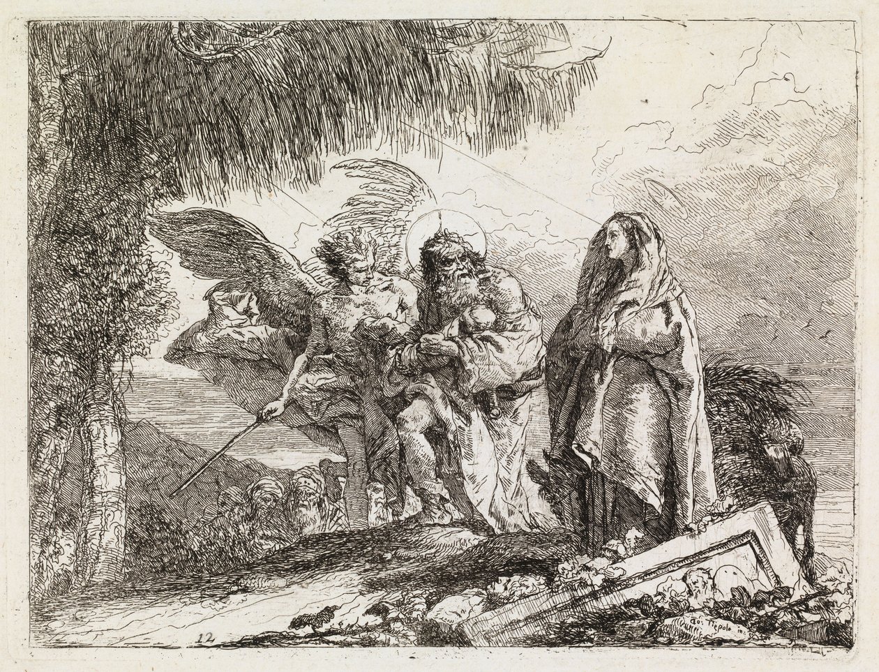 Pyhä perhe enkelin saattamana (Pako Egyptiin XII) tekijältä Giovanni Domenico Tiepolo
