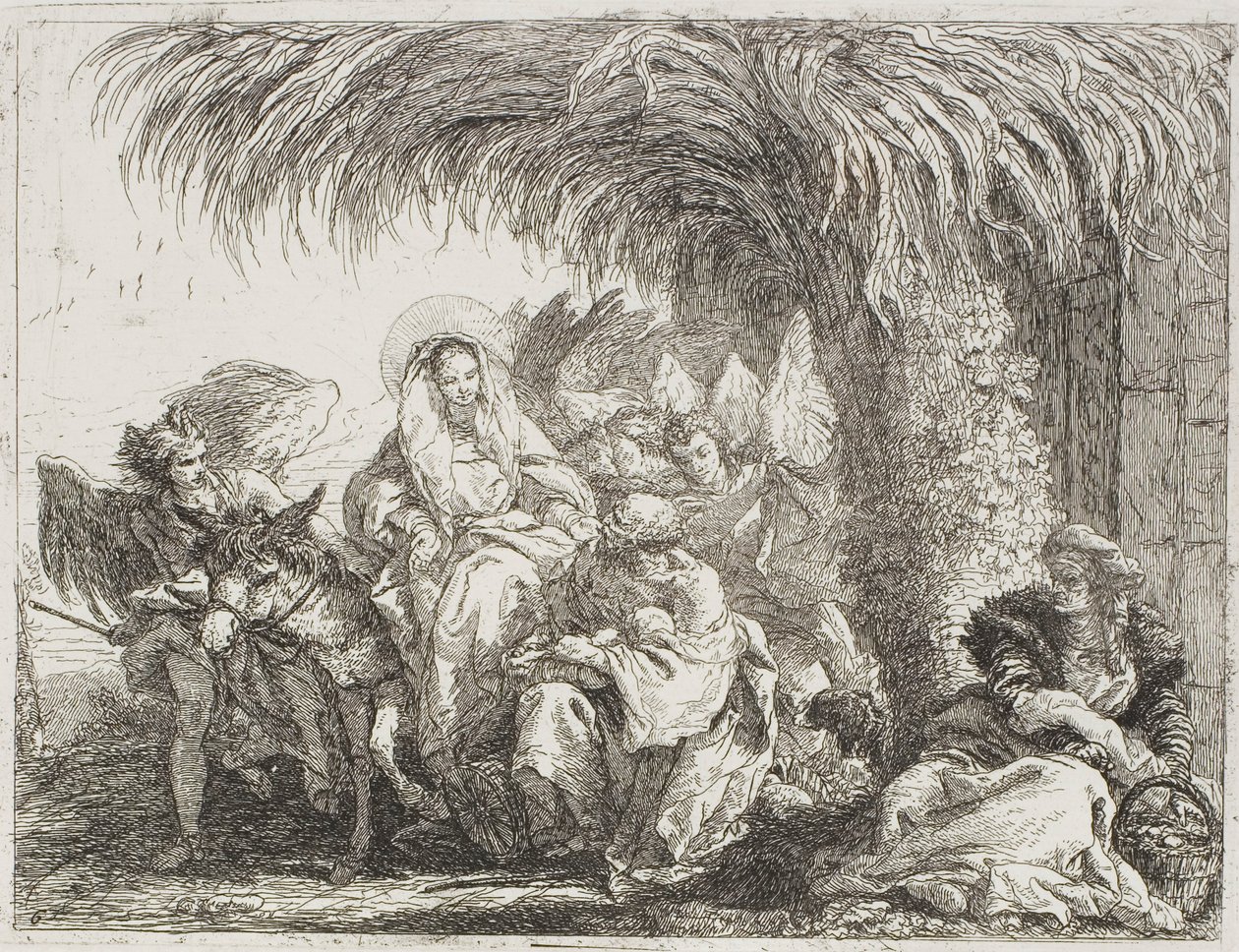 Pyhä perhe palmun alla, levy kuusi julkaisusta Lento Egyptiin tekijältä Giovanni Domenico Tiepolo