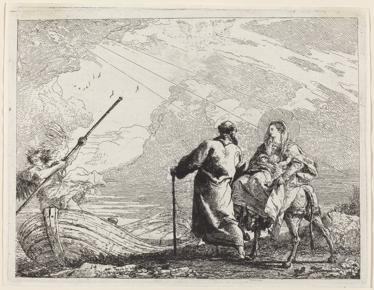 Pyhä perhe joen rannalla tekijältä Giovanni Domenico Tiepolo