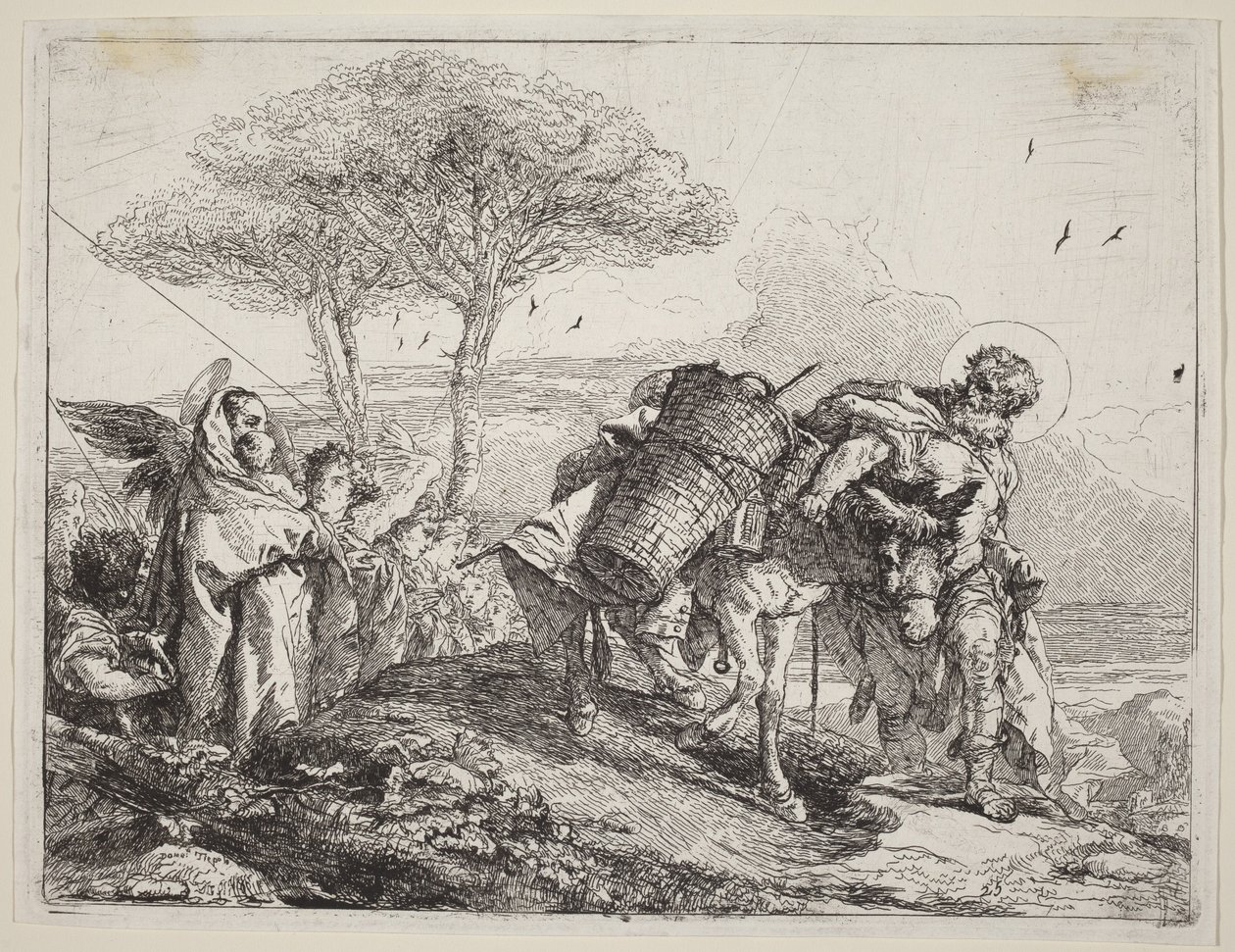 Vasemmalla oleva Madonna ja lapsi, taustalla joukko enkeleitä tekijältä Giovanni Domenico Tiepolo