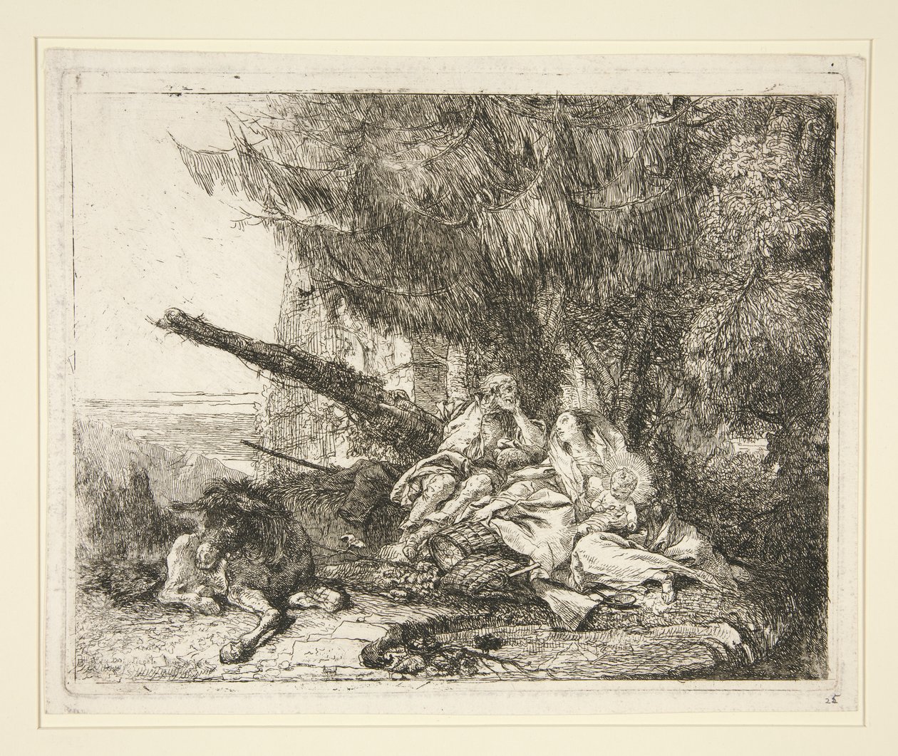 Lepo Egyptin lennolla sarjasta Idee pittoresche sopra la fuga in Egitto (lento Egyptiin) tekijältä Giovanni Domenico Tiepolo