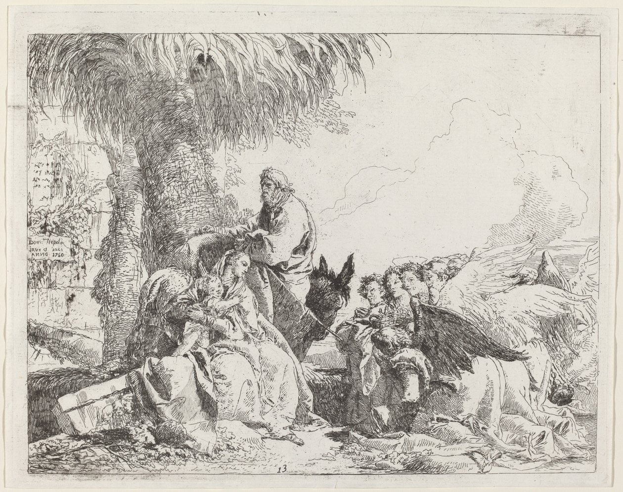 The Rest on the Flight, ihailevien enkelien kanssa tekijältä Giovanni Domenico Tiepolo
