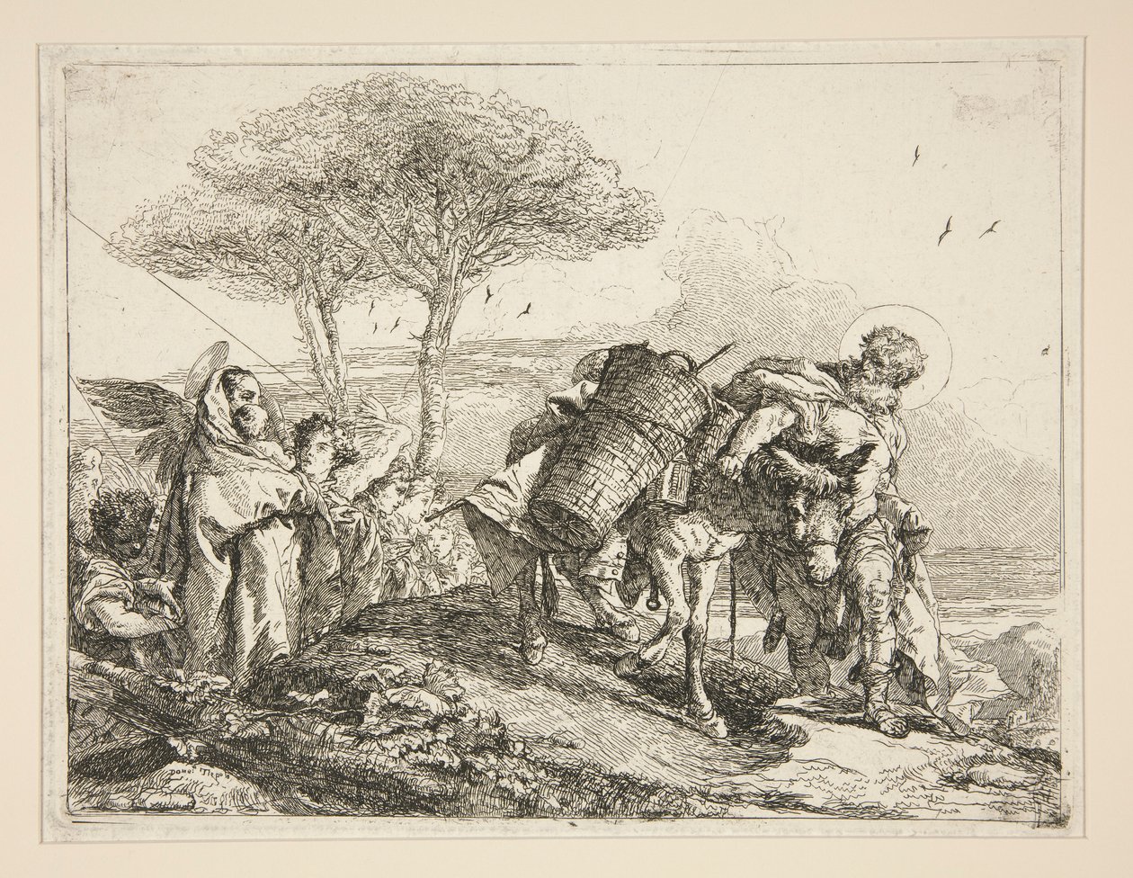 Neitsyt, pitelee lasta, sarjasta Idee pittoresche sopra la fuga in Egitto (lento Egyptiin) tekijältä Giovanni Domenico Tiepolo