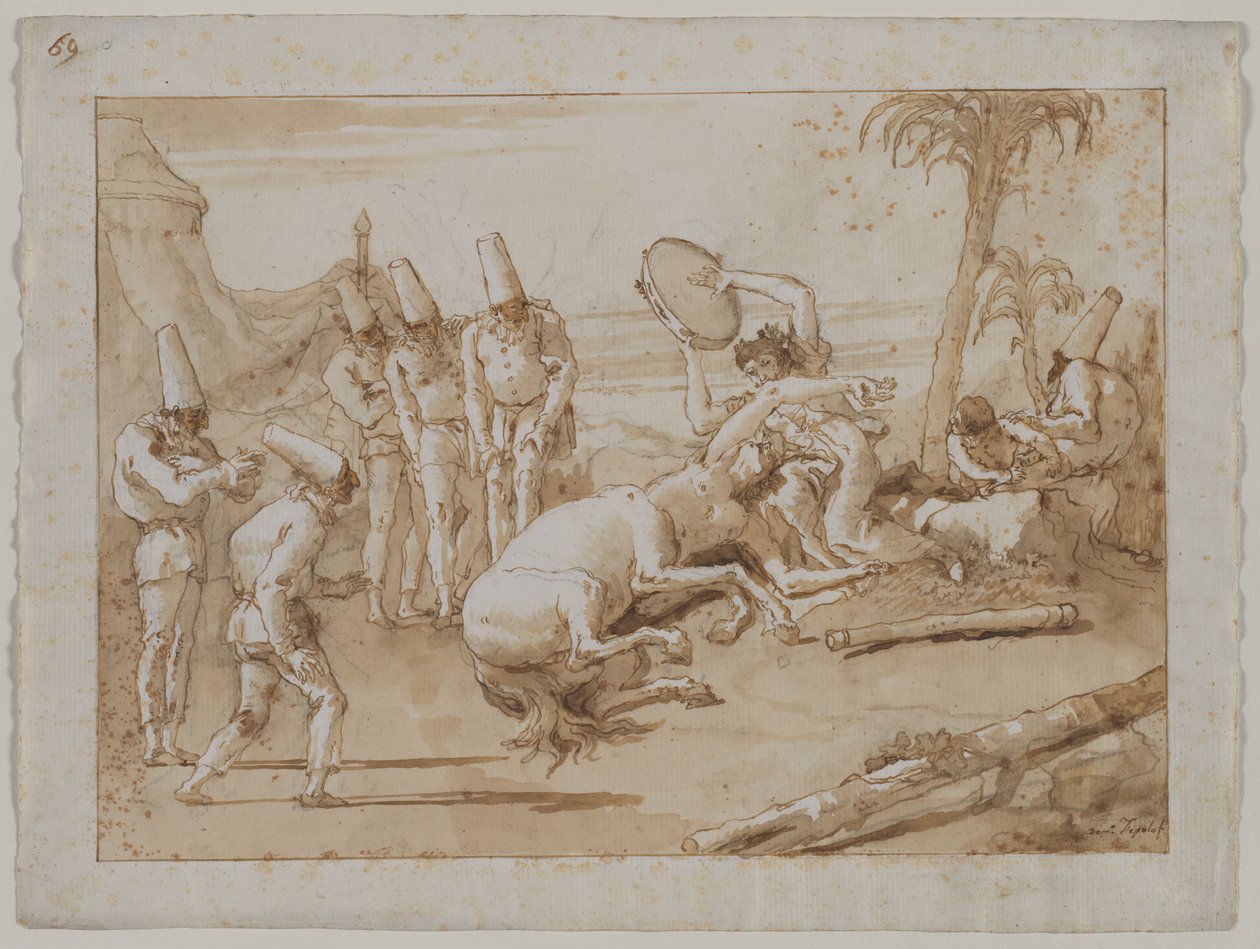 Nainen tamburiinilla, 1790-luku. tekijältä Giovanni Domenico Tiepolo
