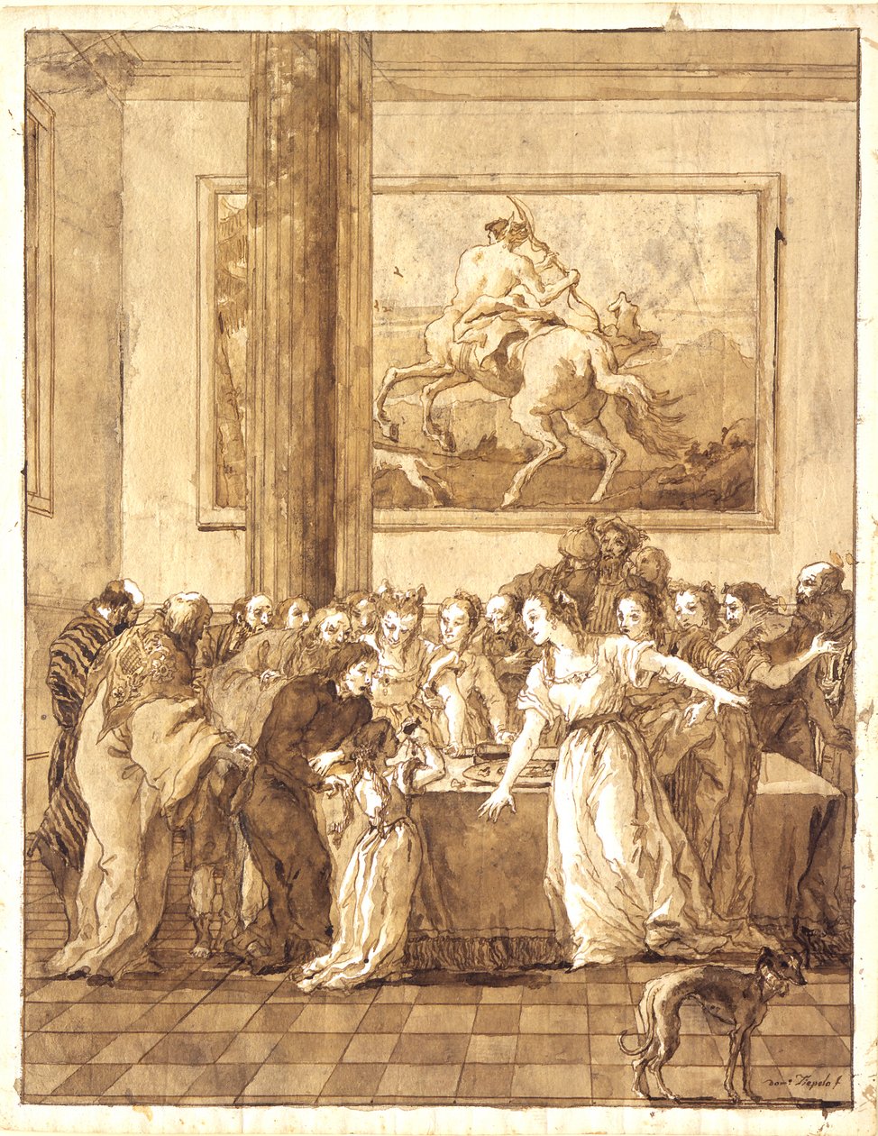 Nuori Neitsyt ottaa vastaan helakanpunaisen ja puhtaan purppuran tekijältä Giovanni Domenico Tiepolo