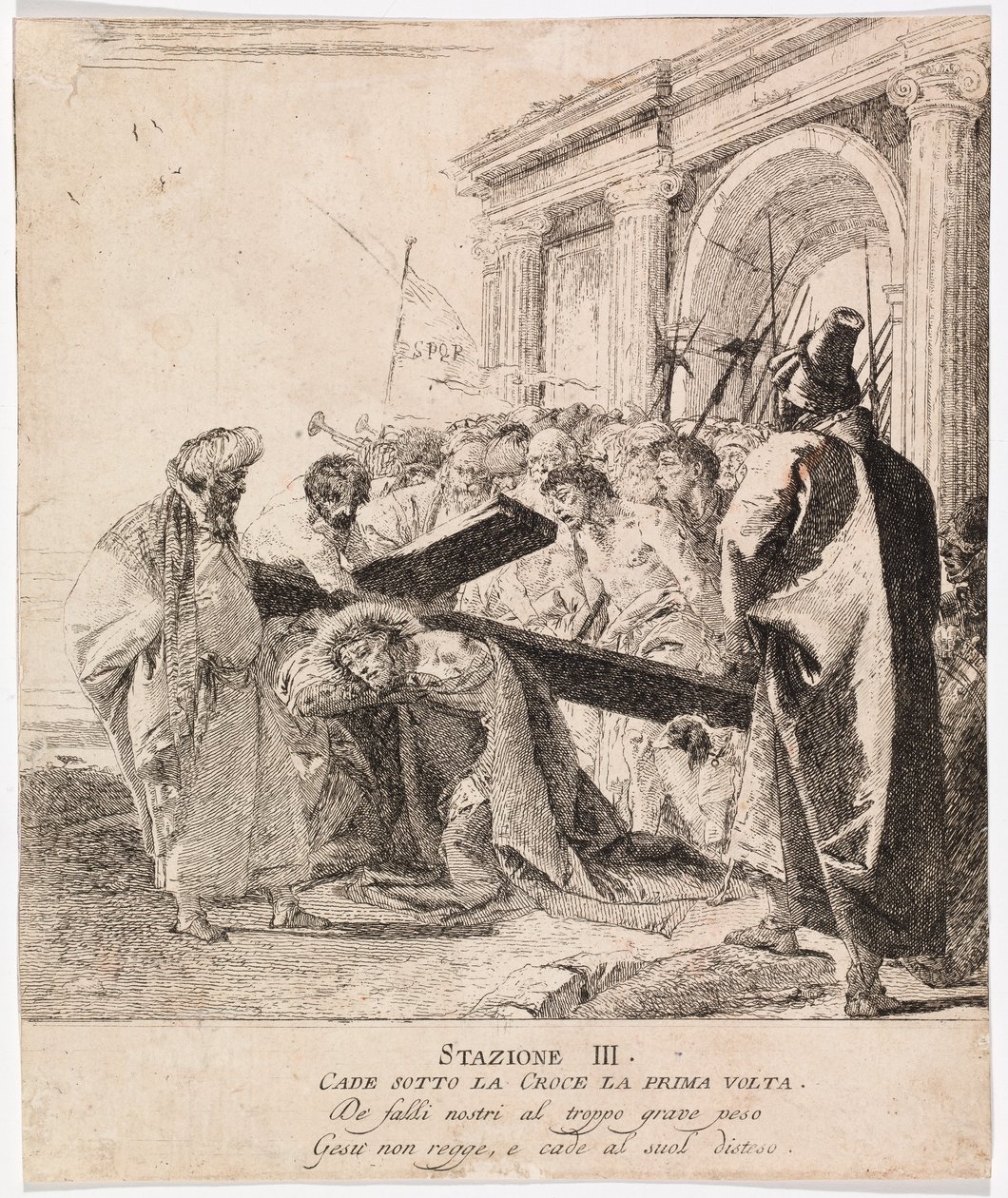 Via crucis - Asema III. Jeesus kaatuu ensimmäisen kerran tekijältä Giovanni Domenico Tiepolo