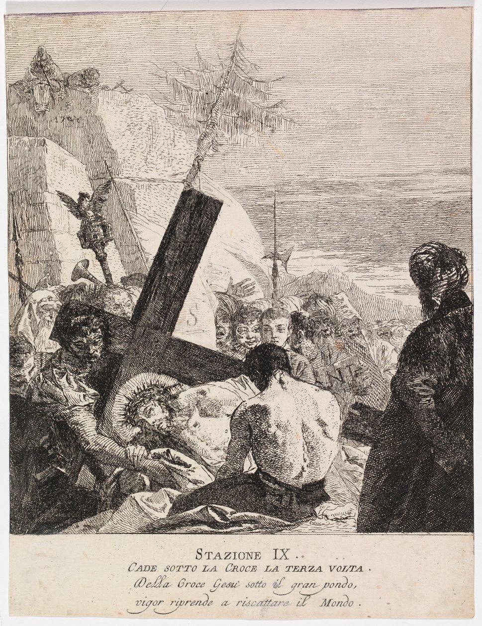 Via crucis - Asema IX. Jeesus kaatuu kolmannen kerran tekijältä Giovanni Domenico Tiepolo