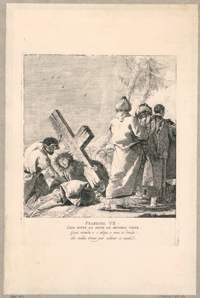 Via crucis - asema VII, hän putoaa ristin alle toisen kerran tekijältä Giovanni Domenico Tiepolo