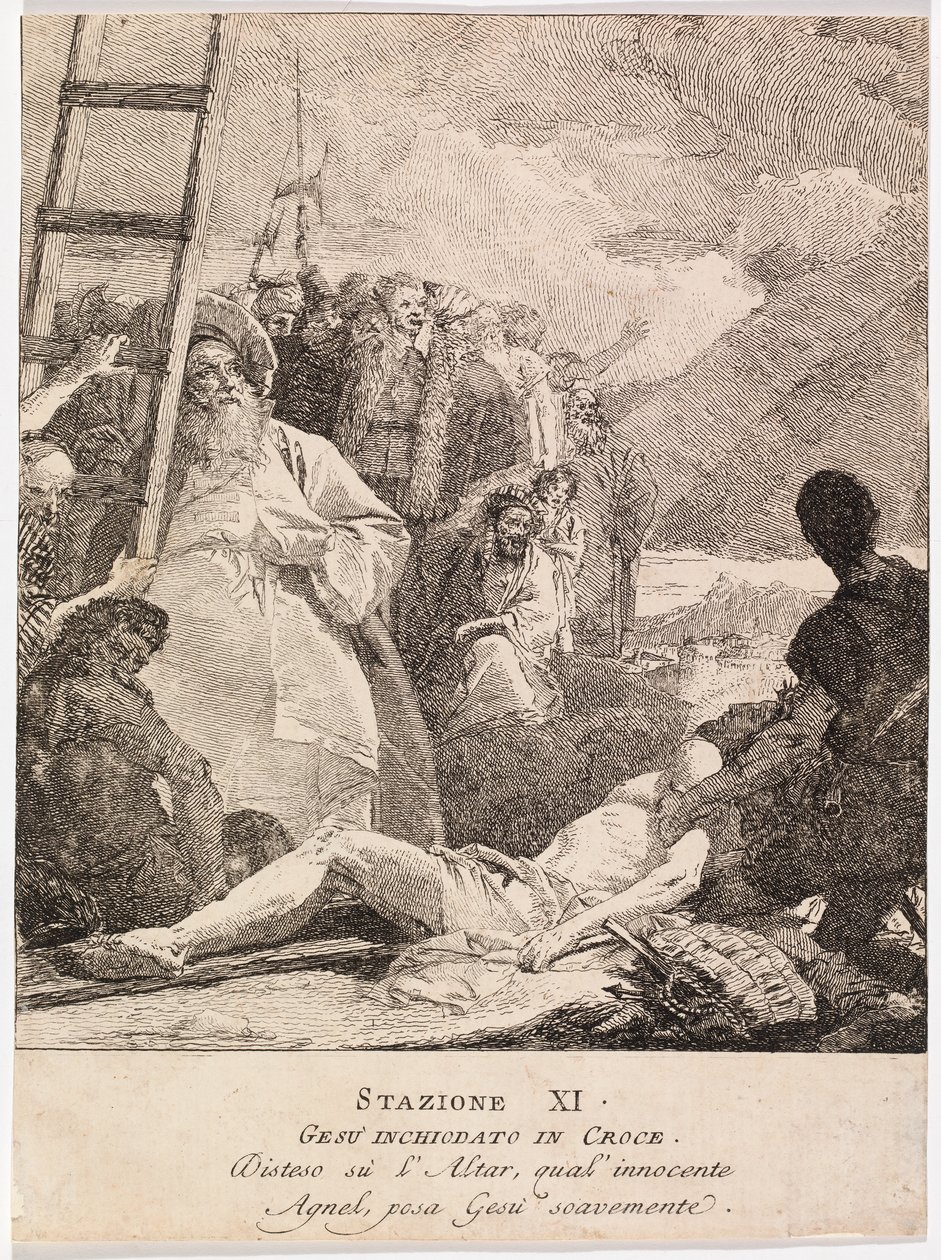 Via crucis - Asema XI. Jeesus naulitaan ristille tekijältä Giovanni Domenico Tiepolo