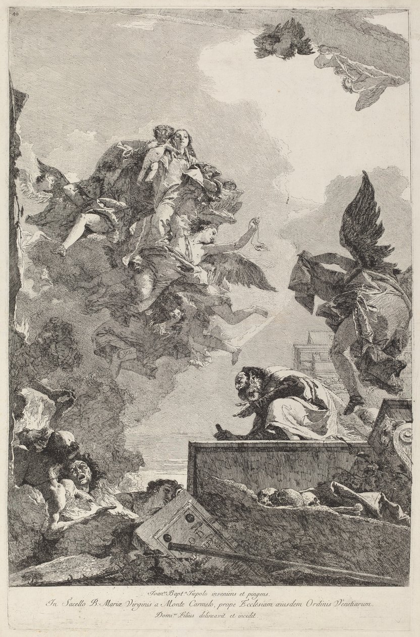 Madonna del Carmelo ilmestyy Saint Simon Stockille tekijältä Giovanni Domenico Tiepolo after Giovanni Battista Tiepolo