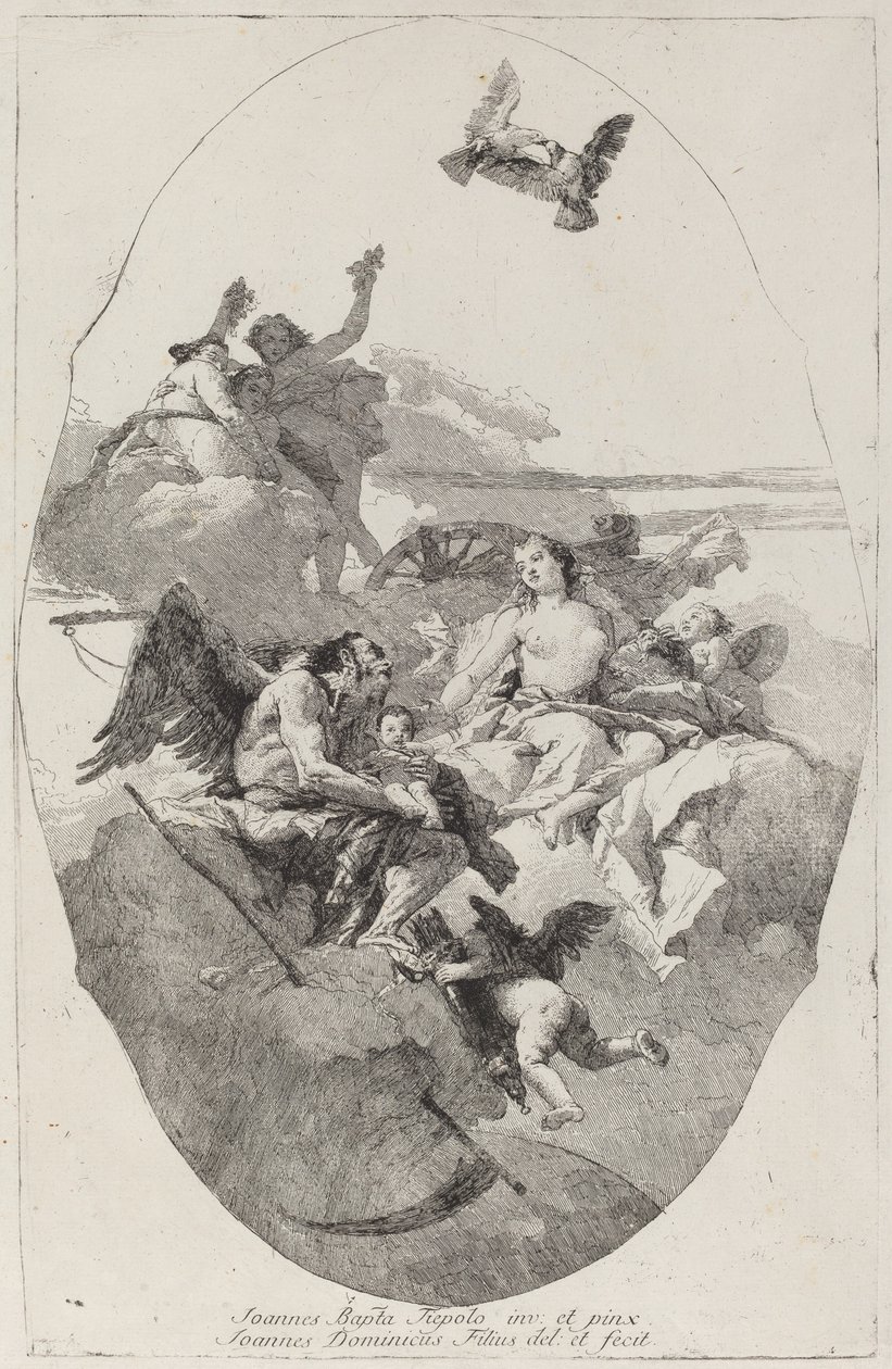 Venus uskoo Cupidon ajan tekijältä Giovanni Domenico Tiepolo after Giovanni Battista Tiepolo