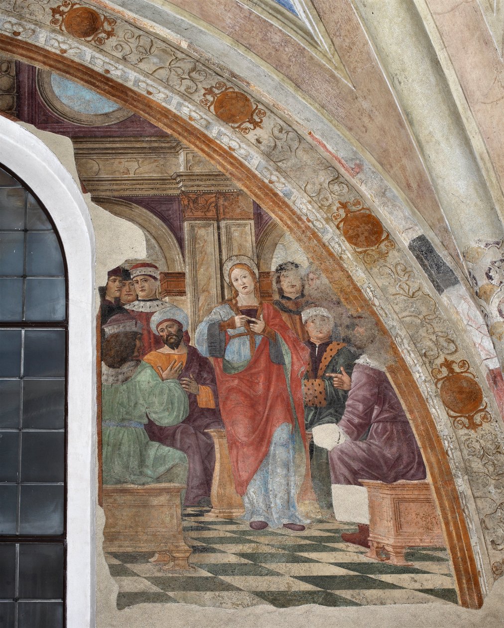 Giovanni Donato da Montorfanon (1460-1502) Milanon, Santa Maria delle Grazien basilika, esitys Pyhän Katariinan ja pakanoiden välisestä kiistasta tekijältä Giovanni Donato Montorfano