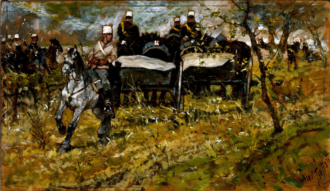 Tykistön liikunta. Giovanni Fattorin (1825-1908) maalaus tekijältä Giovanni Fattori
