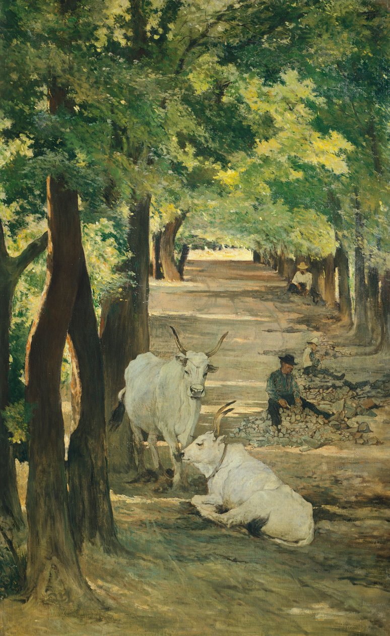Avenue with Oxen and Stonebreaker, Giovanni Fattori (1825-1908) tekijältä Giovanni Fattori