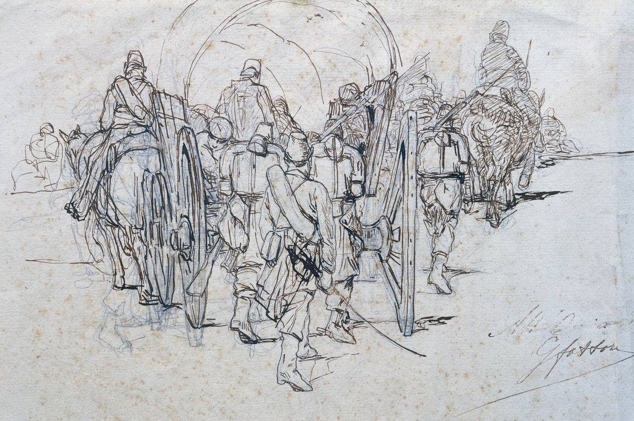 Tarvikkeiden saattue marssilla tekijältä Giovanni Fattori