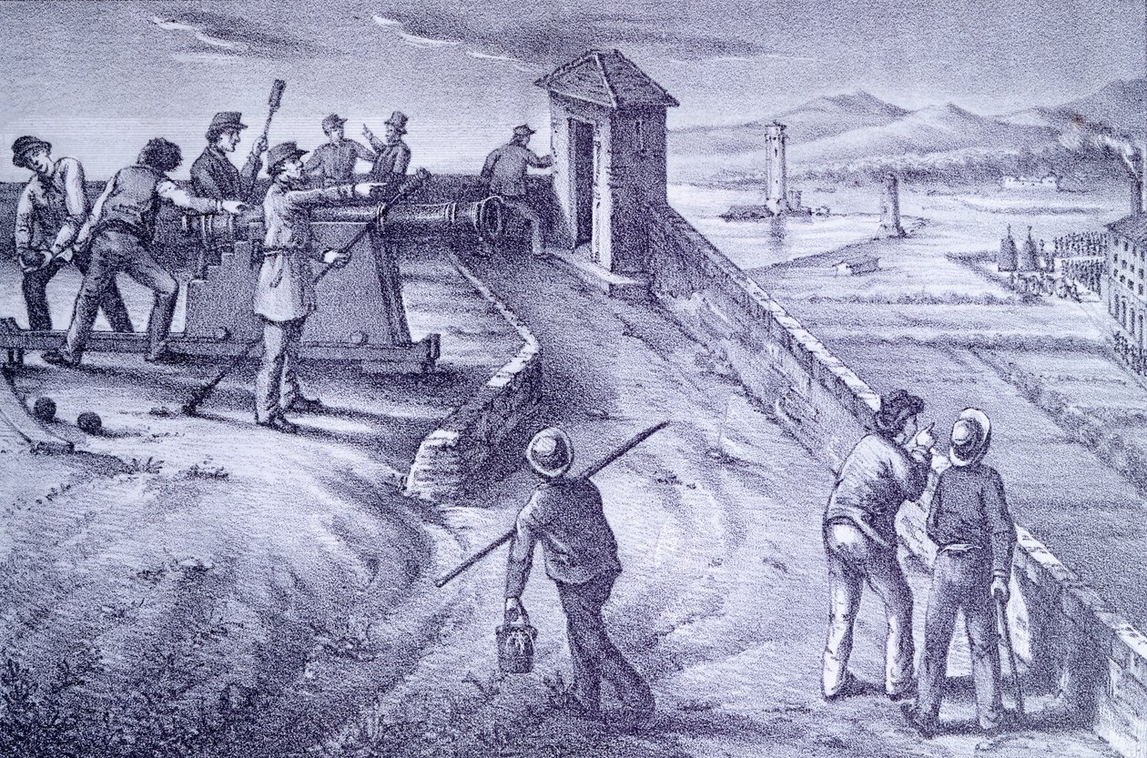 Livornon puolustus Fort San Pietrosta, Giovanni Fattori (1825-1908), kaiverrus tekijältä Giovanni Fattori