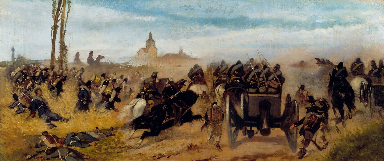 Jakso Madonna of Discoveryn hyökkäyksestä, noin 1864 (öljy kankaalle). tekijältä Giovanni Fattori