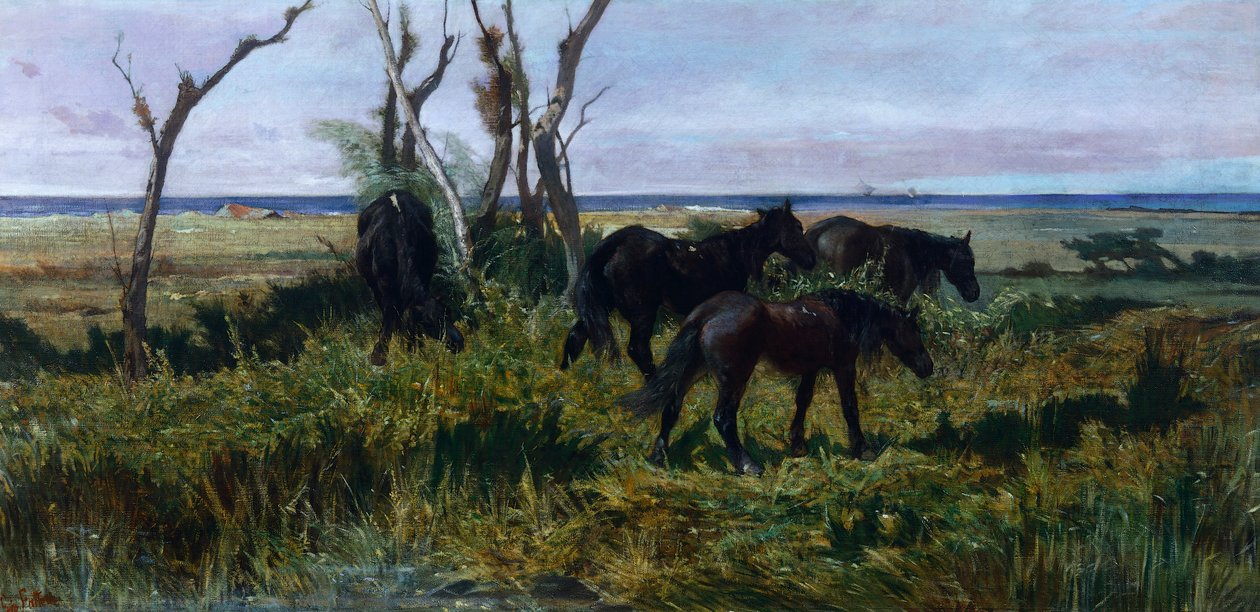 Hevoset laiduntavat, Giovanni Fattori (1825-1908) tekijältä Giovanni Fattori