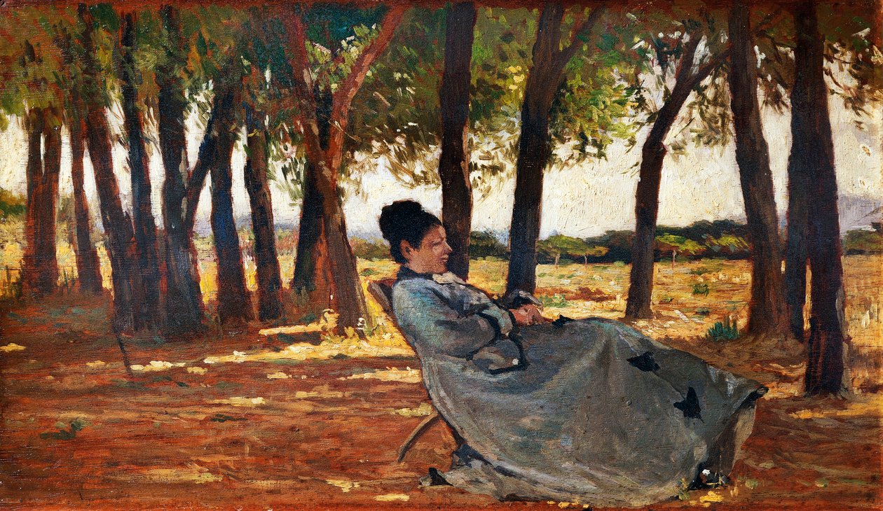 Madam Martelli Castiglioncello, noin 1867, kirjoittanut Giovanni Fattori (1825-1908), öljy paneelille, 20x33 cm tekijältä Giovanni Fattori