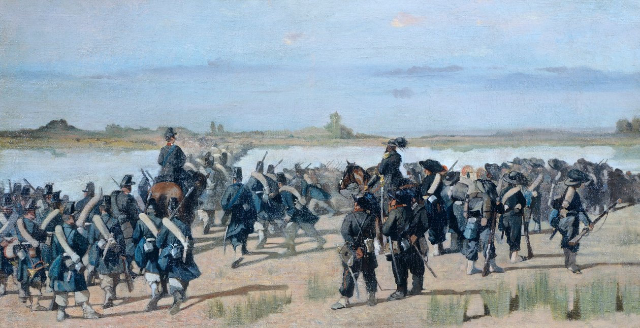 Mincio-joen ohittaminen, Giovanni Fattori (1825-1908) tekijältä Giovanni Fattori