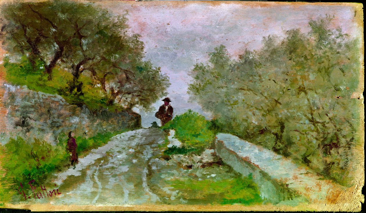 Giovanni Fattorin (1825-1908) Path to the Oliives with Walkers maalaus tekijältä Giovanni Fattori