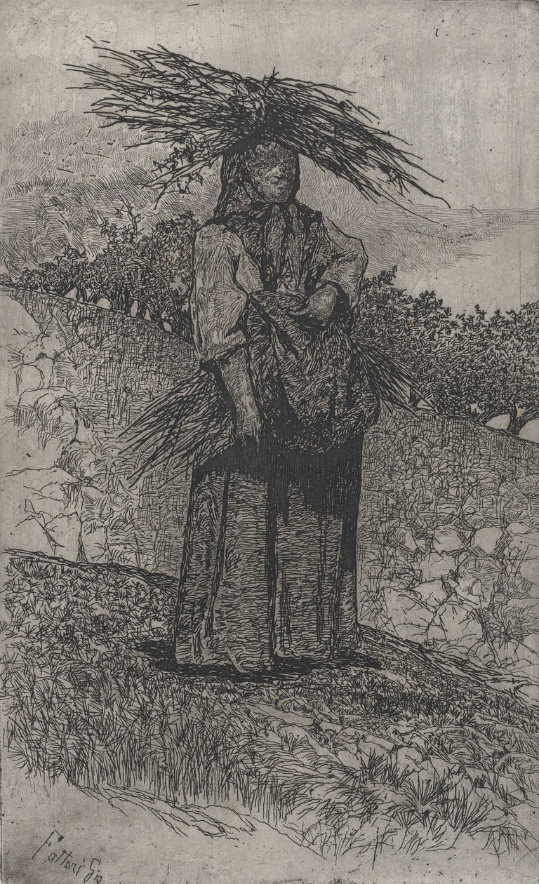 Talonpoikanainen kerää keppejä, 1884-1908. tekijältä Giovanni Fattori