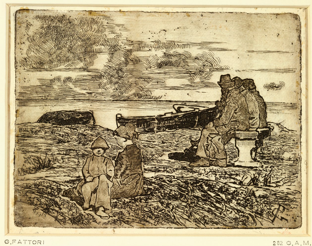 Merimiehet lepäämässä Giovanni Fattori (1825-1908), etsaus tekijältä Giovanni Fattori