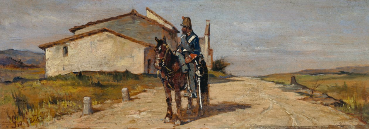 Sotilas hevosen selässä tai Carabiniere hevosen selässä partiossa tekijältä Giovanni Fattori