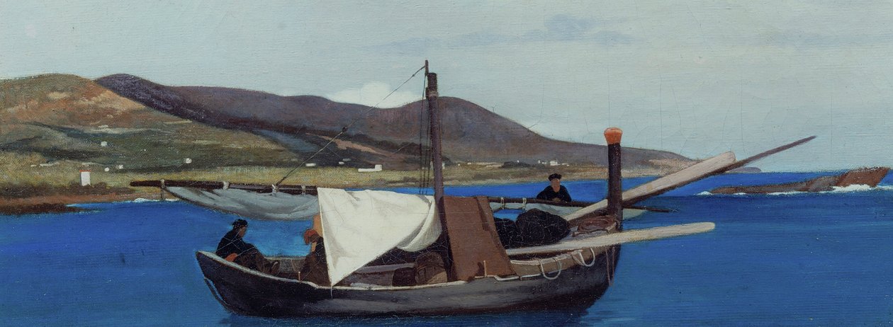 Punta di Romito ja kalastusvene, noin 1866 (öljy kankaalle) tekijältä Giovanni Fattori