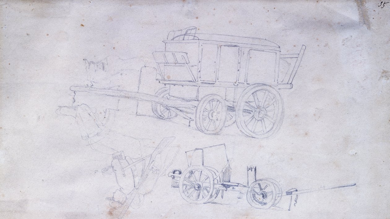 Kaksi kärryä ja kaksi sotilasta tekijältä Giovanni Fattori