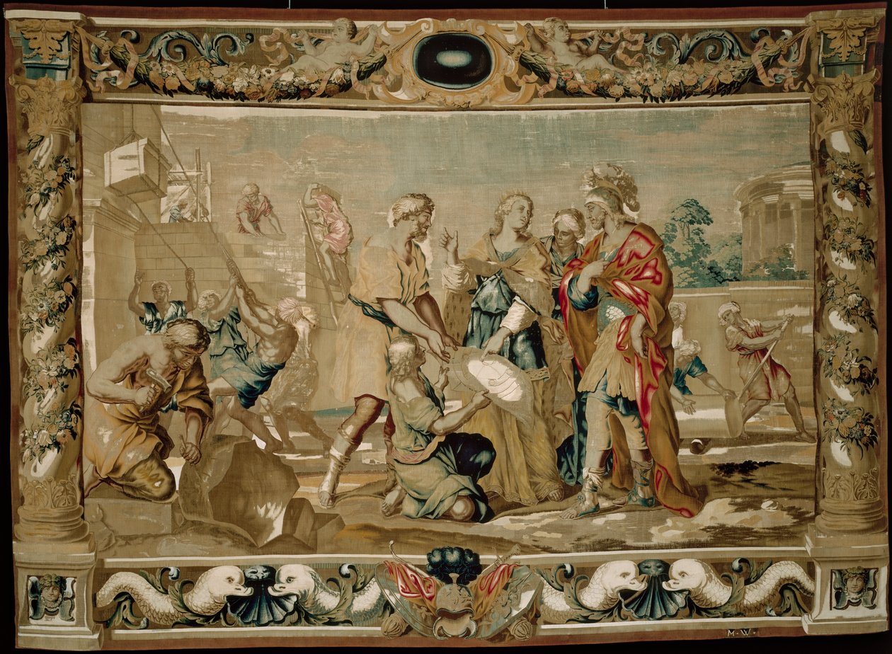 Dido näyttää Aeneakselle Karthagon linnoitussuunnitelmat. tekijältä Giovanni Francesco (1610-62) Romanelli