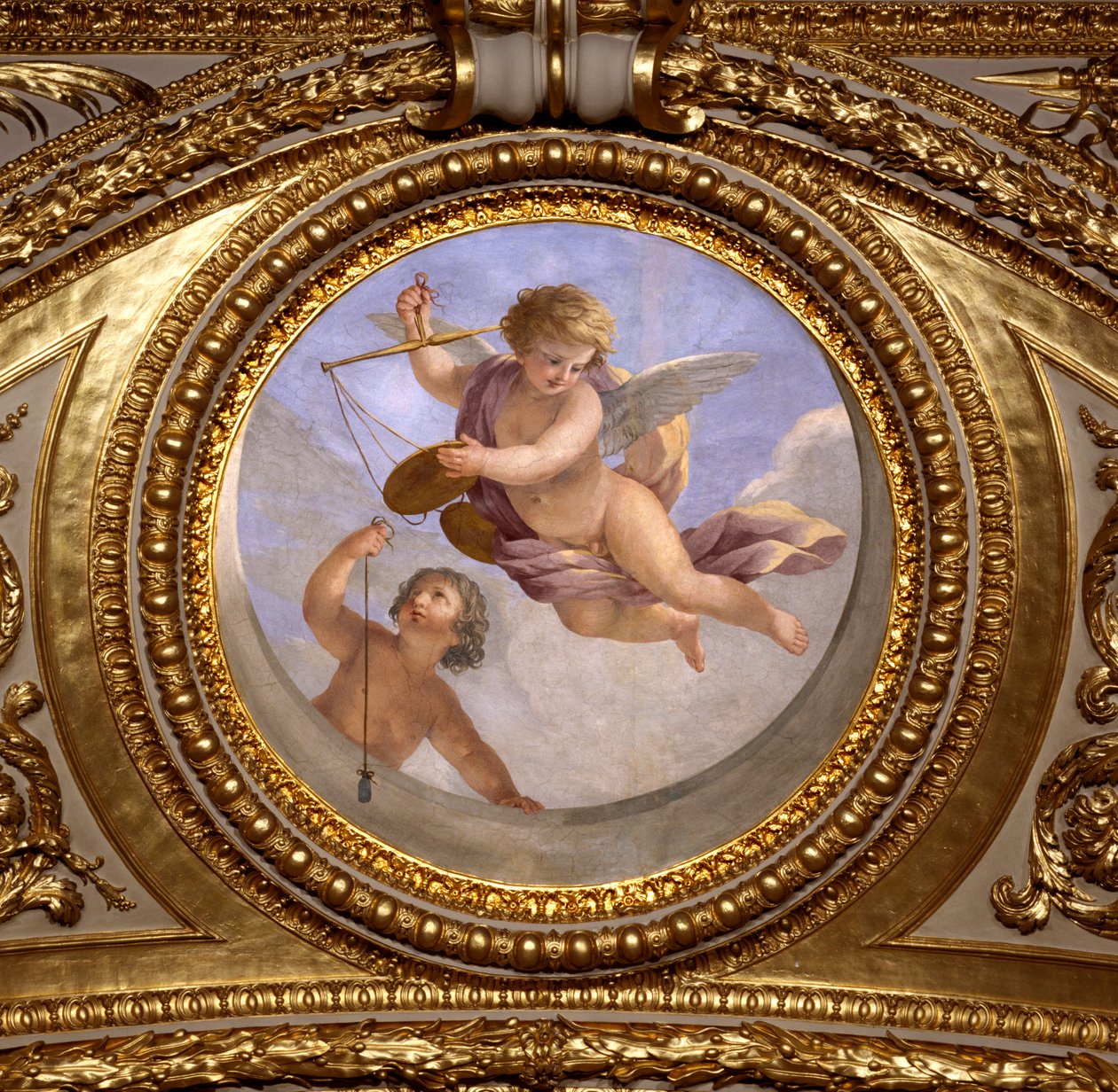 Rakkaus oikeudenmukaisuuteen. Giovanni Romanellin (1601-1662) maalaus Itävallan kuningatar Annen (1601-1666) kesäasuntojen makuuhuoneen Antonine Hallin kattoa koristamassa. Noin 1655-1658. Pariisi, Louvre-museo. tekijältä Giovanni Francesco Romanelli