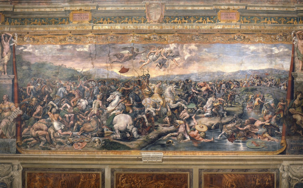 Bataille du pont Milvius - Milvian-sillan taistelu - Penni, Gianfrancesco (1496-1528) - 1517-1524 - Fresko - Apostolinen palatsi, Vatikaani tekijältä Giovanni Francesco (c.1488 1528) Penni