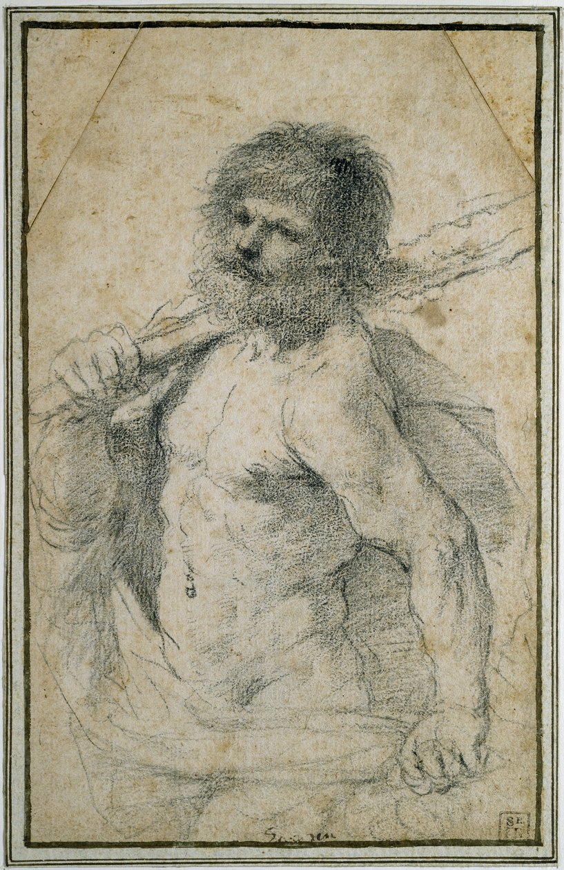 Hercules, 1555 - 1666 (musta liitu luonnonvalkoiselle paperille) tekijältä Giovanni Francesco Barbieri