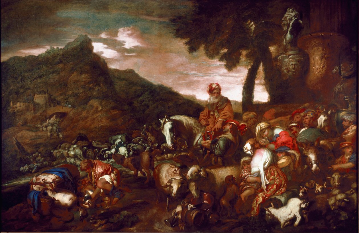 Giovanni Benedetto Castiglione dit il Grechetto (1610-1665) Abrahamin matka -maalaus, Palazzo Rosso Genesin galleria 1654 tekijältä Giovanni Francesco Castiglione