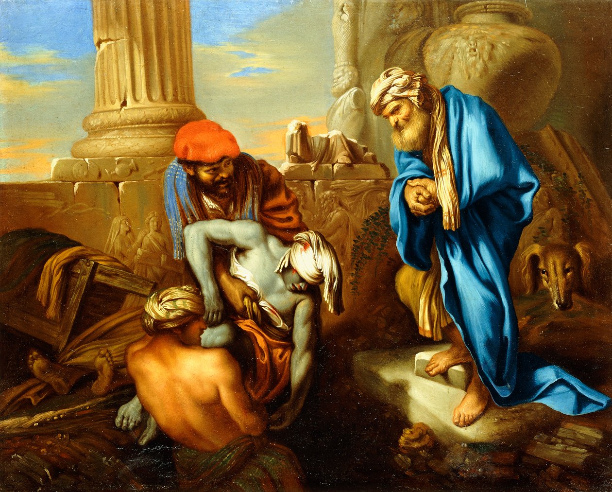 Tobit hautaamassa kuolleita Sanheribin käskyjä vastaan, tekijältä Giovanni Francesco Castiglione