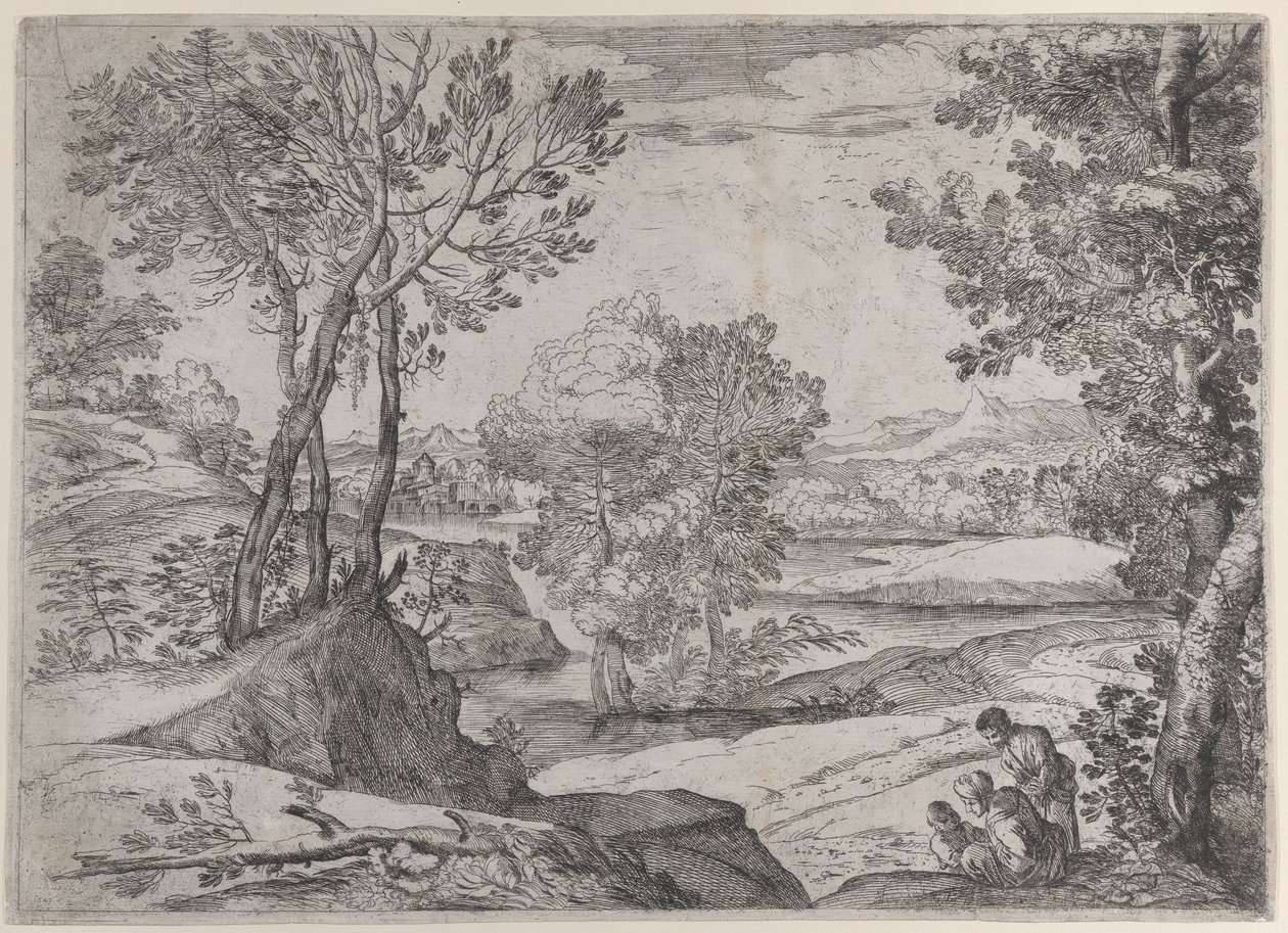 Perhe istuu joen rannalla, 1643. tekijältä Giovanni Francesco Grimaldi