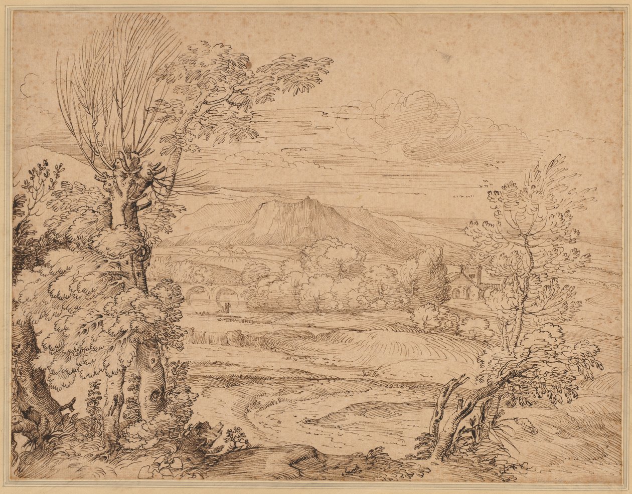 Maisema, jossa joki ja akvedukti, 1600-luvun puoliväli. tekijältä Giovanni Francesco Grimaldi