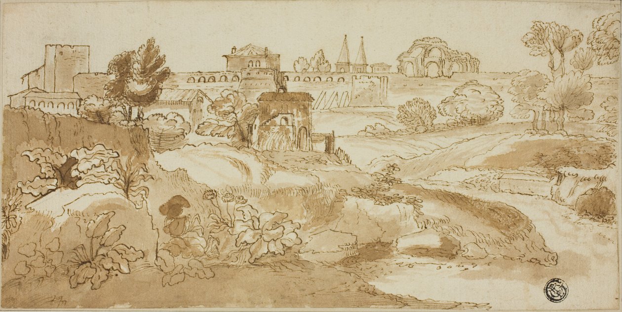 Näkymä Roomaan, Via Appia tekijältä Giovanni Francesco Grimaldi