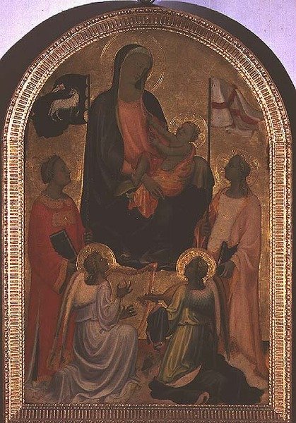 Madonna ja lapsi Pyhän Tapanin ja Pyhän Ursulan kanssa (tempera paneelissa) tekijältä Giovanni Francesco Toscani