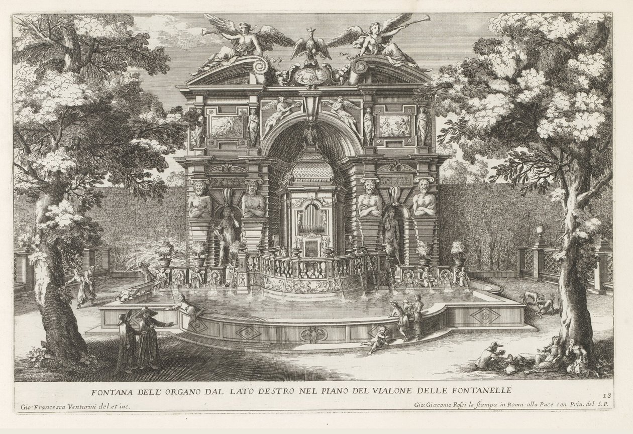 Fontein tapasi hydraulisen orgelin de tuinen van de Villa d