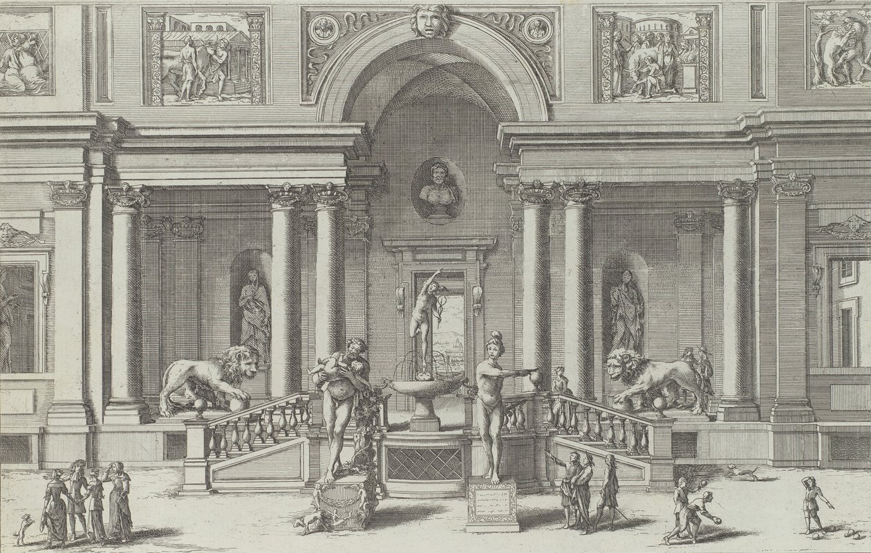 Merkuriuksen suihkulähde Villa Medicin puutarhassa..., 1691 tai sen jälkeen. tekijältä Giovanni Francesco Venturini