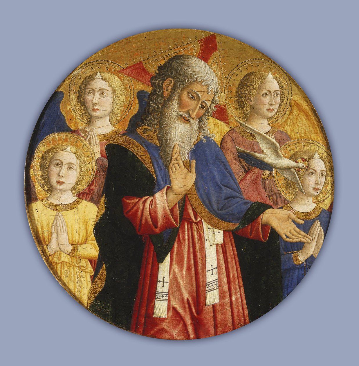 Isä Jumala ja neljä enkeliä sekä Pyhän Hengen kyyhkynen. tekijältä Giovanni Francesco da Rimini