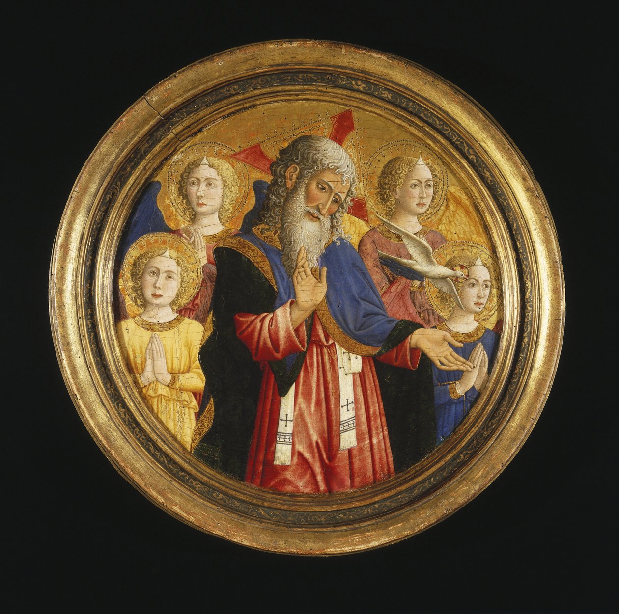 Isä Jumala neljän enkelin ja Pyhän Hengen kyyhkynen kanssa, n. 1460 tekijältä Giovanni Francesco da Rimini