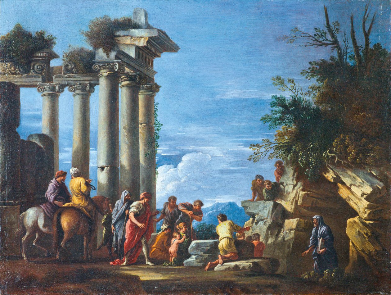 Temppelin raunio, jossa alamaailmasta nouseva Pythagoras, 1600-luvun toinen puoli. tekijältä Giovanni Ghisolfi