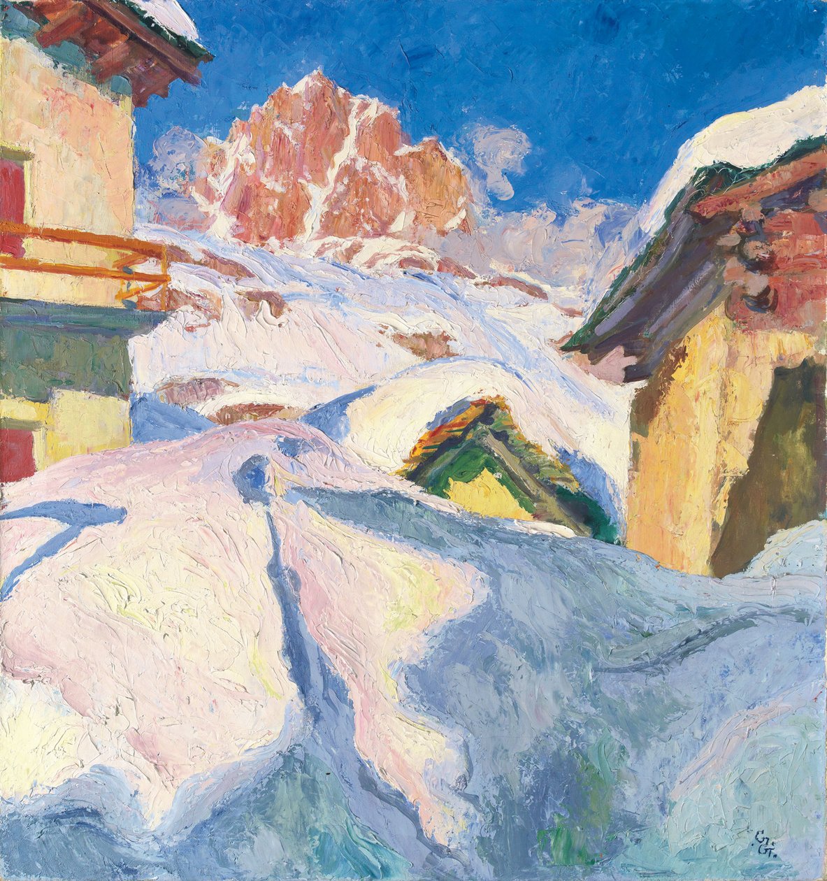 Capolago talvella näköalalla Piz Lagreviin, 1928 tekijältä Giovanni Giacometti