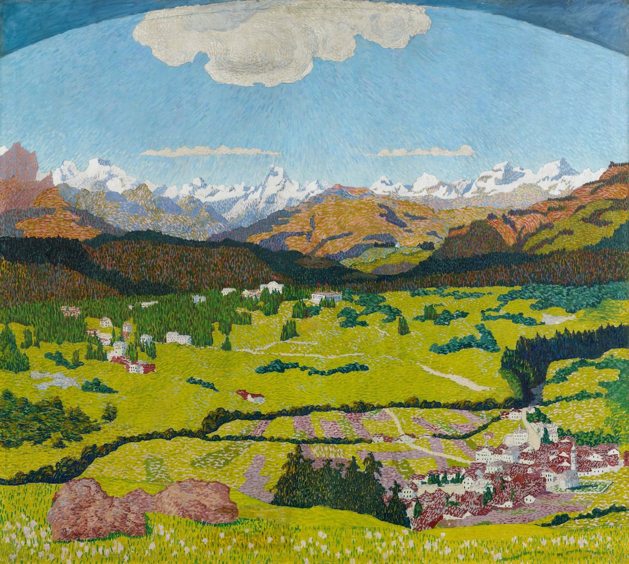 Panorama Flimsistä. Triptyykki, keskustaulu, 1904. tekijältä Giovanni Giacometti