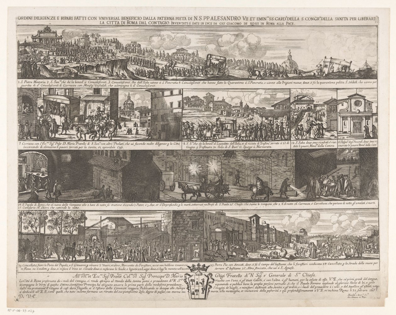 Optocht om Rome vrij te maken van de pest Isänpuoleisen Pietra di N. S. PP:n yleisellä edulla tekemät huolellisuustilaukset ja korjaukset. Aleksanteri VII. et emin.mi SS. card.li S. congr.me della sanitasta vapauttaakseen Rooman kaupungin tartunnasta (otsi tekijältä Giovanni Giacomo de