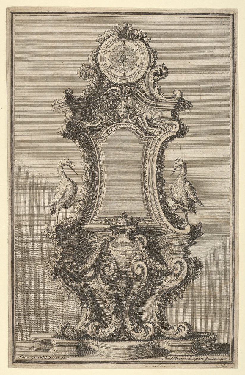Suunnittelu kellolle, Disegni Diversi, 1714 tai 1750. tekijältä Giovanni Giardini